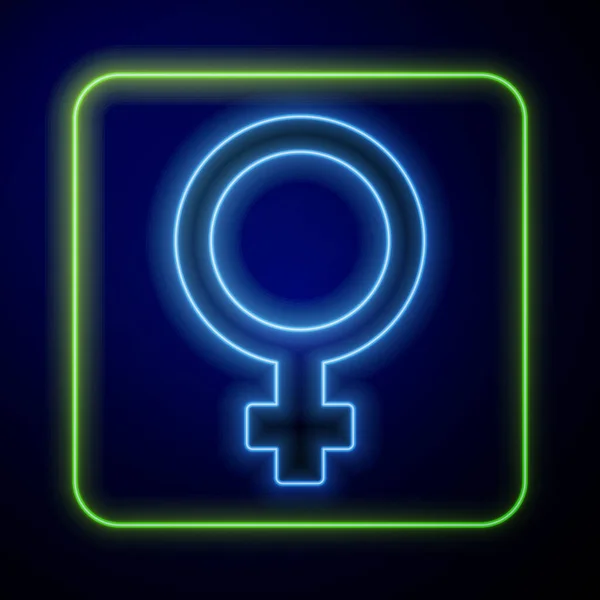 Gloeiende Neon Vrouwelijk Geslacht Symbool Pictogram Geïsoleerd Blauwe Achtergrond Venus — Stockvector