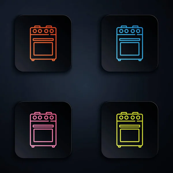 Color Neon Line Oven Icon Isolated Black Background Stove Gas — Stock Vector