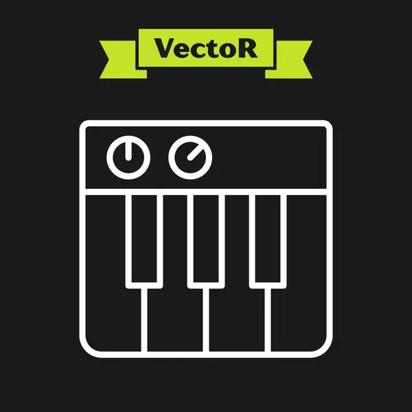 Witte Lijn Muziek Synthesizer Pictogram Geïsoleerd Zwarte Achtergrond Elektronische Piano — Stockvector