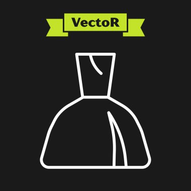 Beyaz çizgili kadın giysi simgesi siyah arkaplanda izole edildi. Kıyafet tabelası. Vektör