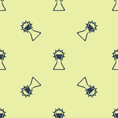 Mavi test tüpü ve matara ikonu sarı arka planda izole edilmiş pürüzsüz desen. Kimyasal laboratuvar testi. Laboratuvar camları. Vektör