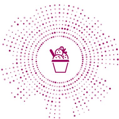 Beyaz arka planda izole edilmiş kase ikonundaki mor dondurma. Güzel sembol. Soyut çember rastgele noktalar. Vektör