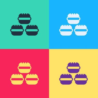 Pop Art Macaron kurabiye ikonu renk arkaplanında izole edilmiş. Makarna tatlı fırın. Vektör