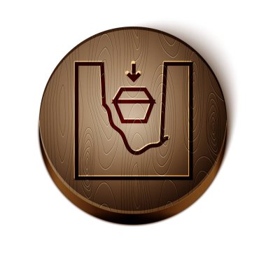 Kahverengi çizgi tabut beyaz arka planda izole edilmiş bir mezar ikonu. Cenaze töreni. Tahta daire düğmesi. Vektör