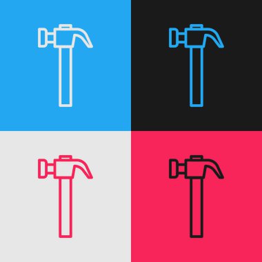 Pop Art Line Hammer simgesi renk arkaplanında izole edildi. Tamir için bir araç. Vektör