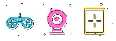 Gamepad, Web kamerası ve Tablet simgesini ayarla. Vektör