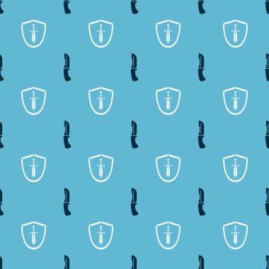 Askeri bıçak ve ortaçağ kalkanını kusursuz bir kılıçla donatın. Vektör