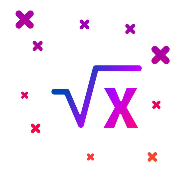 Цвет квадратный корень из иконки x глиф изолированы на белом фоне. Математическое выражение. Градиентные случайные динамические формы. Вектор
