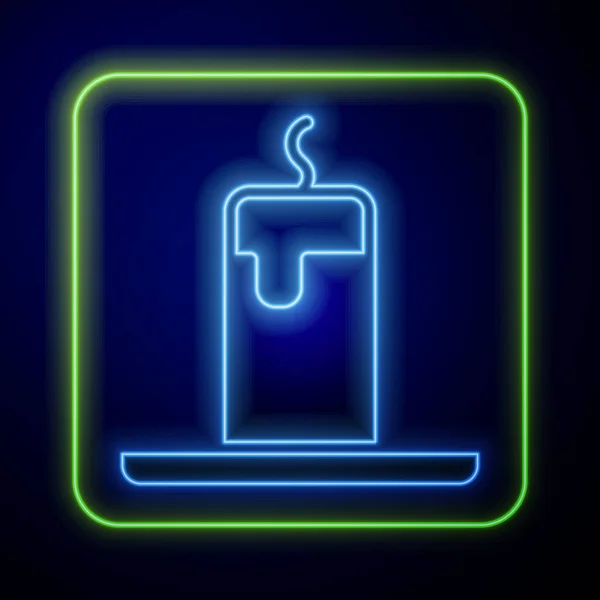 Žhnoucí Neon Hořící Svíčka Ikona Izolované Modrém Pozadí Válcový Svícen — Stockový vektor
