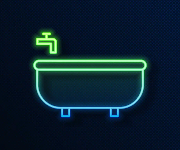 Glowing Neon Line Bathtub Icon Isolated Blue Background Vector Illustration — Stock Vector