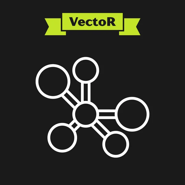 Línea Blanca Icono Molécula Aislado Sobre Fondo Negro Estructura Moléculas — Vector de stock