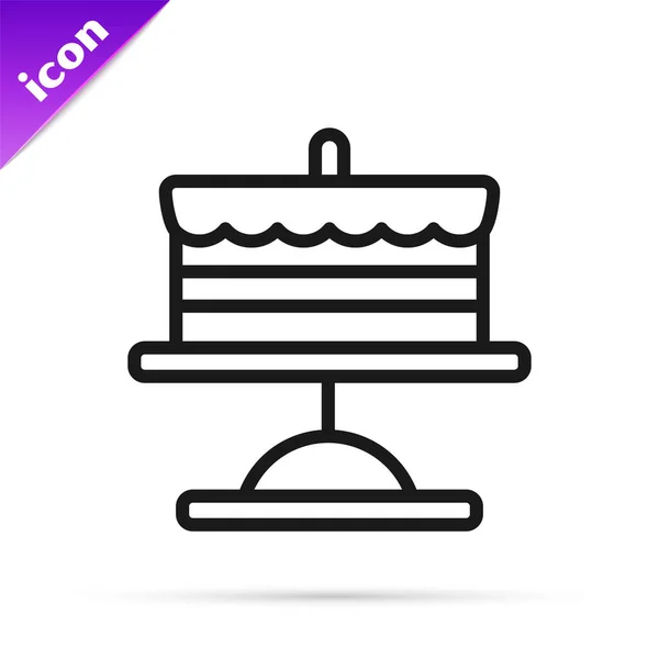 面板图标上的黑线蛋糕在白色背景上隔离 生日快乐Happy Birthday Day — 图库矢量图片