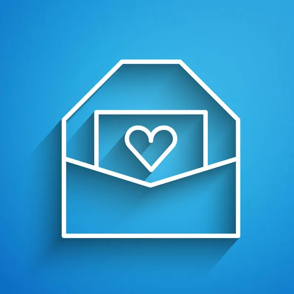 Envelope Linha Branca Com Ícone Coração Valentine Isolado Fundo Azul — Vetor de Stock