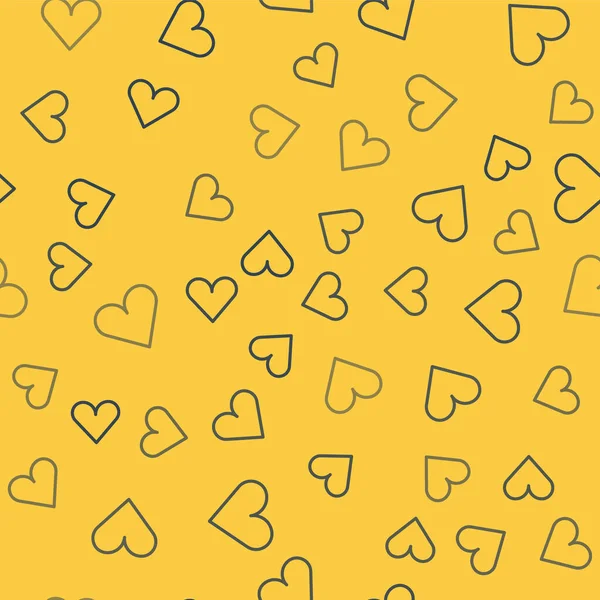 ブルーラインハートアイコン黄色の背景にシームレスなパターンを分離 ロマンチックなシンボルリンク 情熱と結婚式 バレンタインデーのシンボル ベクトル — ストックベクタ