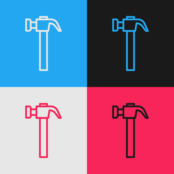 Pop art line Hammer icon isolated on color background. Tool for repair.  Vector