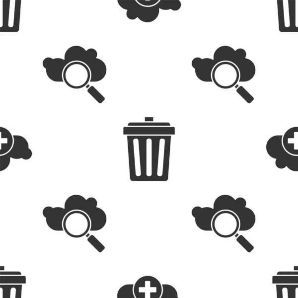 Set Add Cloud Trash Can Search Felhő Számítástechnika Zökkenőmentes Minta — Stock Vector