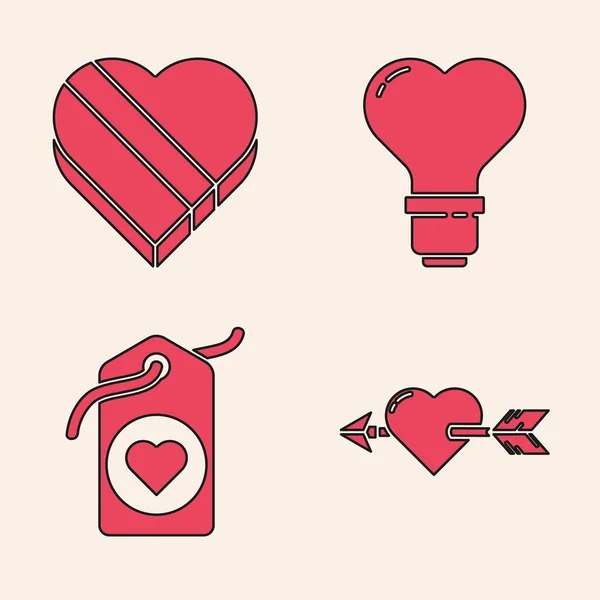 Set Amour Avec Coeur Flèche Bonbons Forme Coeur Boîte Forme — Image vectorielle