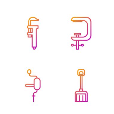 Kar küreği, el matkabı, Calliper veya kalibre ve skaler ve klemp ve vida aleti ayarlayın. Renk simgeleri. Vektör