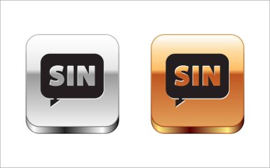 Siyah Matematik fonksiyonu sinüs simgesi beyaz arkaplanda izole edilmiştir. Gümüş-altın kare düğme. Vektör İllüstrasyonu