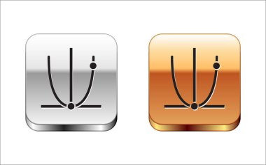 Siyah Grafik, çizelge, grafik, diyagram, bilgi, beyaz arkaplanda izole edilmiş turta grafik simgesi. Gümüş-altın kare düğme. Vektör İllüstrasyonu