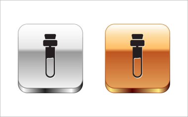 Beyaz arka planda izole edilmiş aşk ikonu ikonu olan siyah şişe. Sevgililer Günü sembolü. Gümüş-altın kare düğme. Vektör İllüstrasyonu