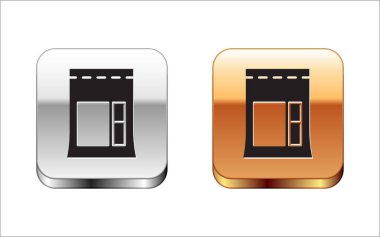 Siyah çimento torbası simgesi beyaz arkaplanda izole edilmiş. Gümüş-altın kare düğme. Vektör İllüstrasyonu