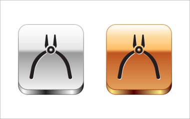 Siyah Pense araç simgesi beyaz arkaplanda izole edildi. Pense endüstriyel mekanik su tesisatında çalışıyor. Gümüş-altın kare düğme. Vektör İllüstrasyonu