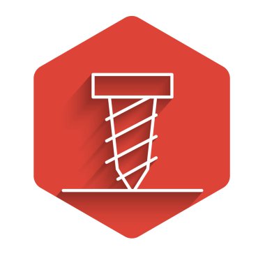 Beyaz çizgi, uzun gölgeli bir ikonda çukur kazıyor. Kırmızı altıgen düğmesi. Vektör İllüstrasyonu