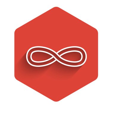 Beyaz çizgi işlevi matematiksel sembol uzun gölgeli izole edilmiş. Kırmızı altıgen düğmesi. Vektör İllüstrasyonu