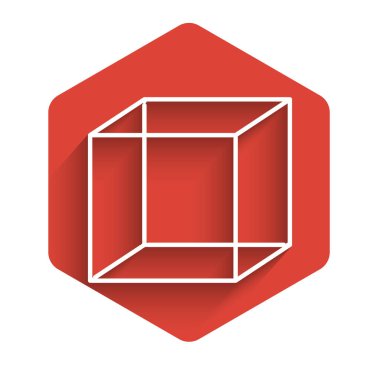 Beyaz çizgi işlevi matematiksel sembol uzun gölgeli izole edilmiş. Kırmızı altıgen düğmesi. Vektör İllüstrasyonu