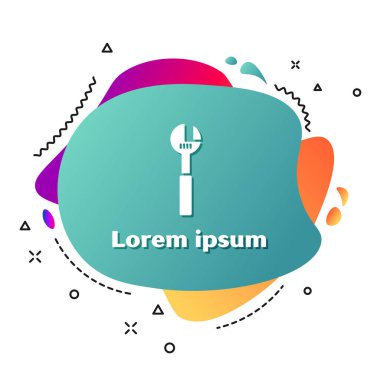 Beyaz arkaplanda beyaz ayarlanabilir anahtar simgesi izole edildi. Sıvı şekilli soyut pankart. Vektör İllüstrasyonu