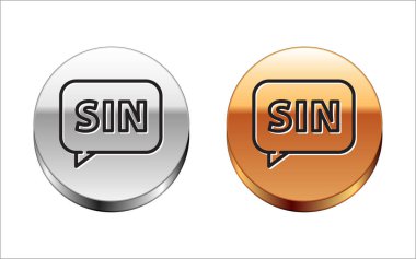 Siyah çizgi insan beyni ikonu beyaz arkaplanda izole edilmiş. Gümüş-altın halka düğmesi. Vektör İllüstrasyonu