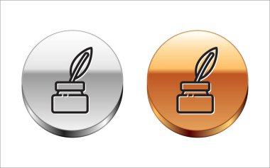 Beyaz arkaplanda siyah çizgi karton simgesi izole edildi. Okul karatahtası. Gümüş-altın halka düğmesi. Vektör İllüstrasyonu