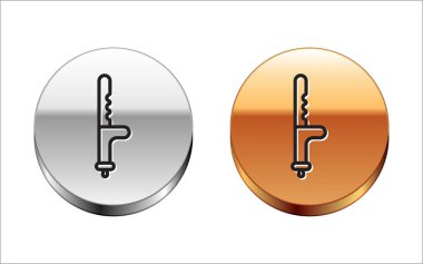 Siyah çizgi polis kauçuk çubuk simgesi beyaz arka planda izole edildi. Kauçuk copu. Polis yarasası. Polis ekipmanları. Gümüş-altın halka düğmesi. Vektör İllüstrasyonu