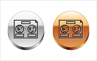 Gece gökyüzü simgesinin siyah çizgi haritası beyaz arkaplanda izole edildi. Yıldızlı yarımküre. Planisphere ve takımyıldızlar. Gümüş-altın halka düğmesi. Vektör İllüstrasyonu