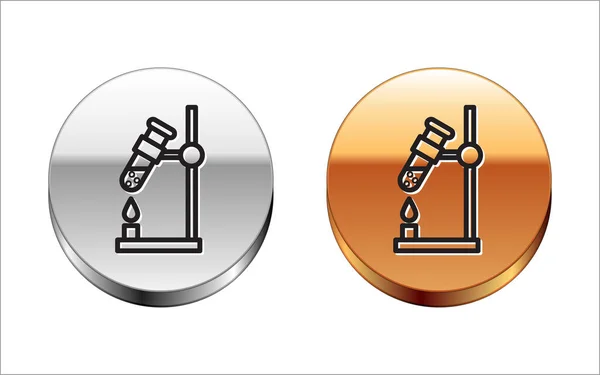 Black Line Glass Test Tube Flask Fire Heater Experiment Icon — Stock Vector