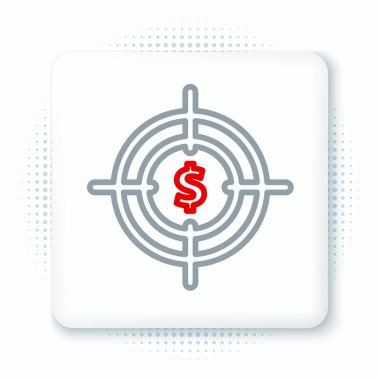 Dolar sembollü çizgi hedefi beyaz arka planda izole edildi. Yatırım hedef simgesi. Başarılı iş konsepti. Nakit ya da Para işareti. Renkli taslak konsepti. Vektör