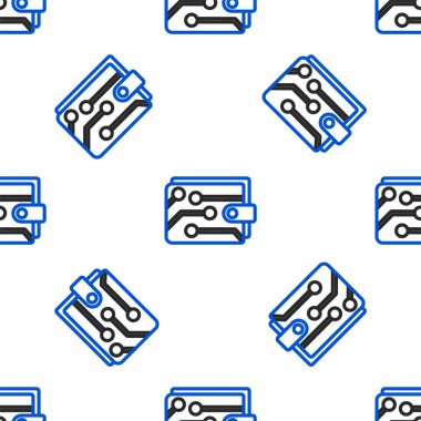 Satır Kripto para birimi cüzdan simgesi beyaz arka planda izole edilmiş kusursuz desen. Cüzdan ve bitcoin işareti. Maden konsepti. Para, ödeme, nakit, ödeme ikonu. Renkli taslak konsepti. Vektör