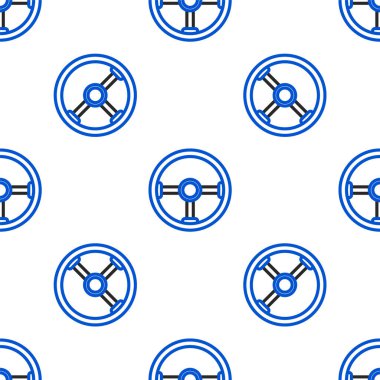 Çizgili direksiyon simgesi beyaz arkaplanda izole edilmiş kusursuz desen. Araba tekeri ikonu. Renkli taslak konsepti. Vektör