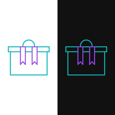 Hediye kutusu simgesi beyaz ve siyah arkaplanda izole edildi. Mutlu Noeller ve mutlu yıllar. Renkli taslak konsepti. Vektör