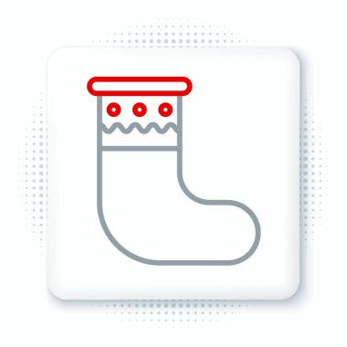 Beyaz arka planda izole edilmiş çizgi Noel çorabı ikonu. Mutlu Noeller ve mutlu yıllar. Renkli taslak konsepti. Vektör