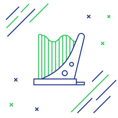 Harp simgesi beyaz arkaplanda izole edildi. Klasik müzik enstrümanı, orkestra akustik elementi. Renkli taslak konsepti. Vektör