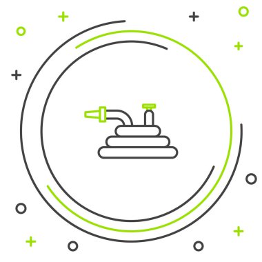 Hat Bahçesi hortumu ya da yangın hortumu ikonu beyaz arka planda izole edildi. Sprey tabanca ikonu. Su ekipmanları. Renkli taslak konsepti. Vektör