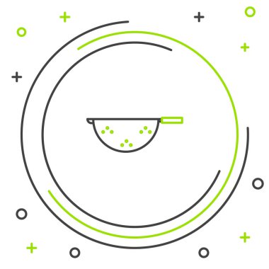Line Kitchen süzgeç simgesi beyaz arkaplanda izole edildi. Mutfak aletleri. Çatal bıçak seti. Renkli taslak konsepti. Vektör