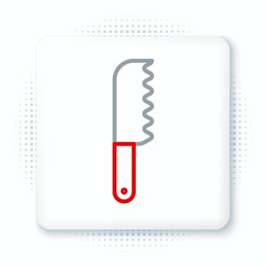 Beyaz arkaplanda çizgili ekmek bıçağı simgesi izole edildi. Çatal bıçak sembolü. Renkli taslak konsepti. Vektör