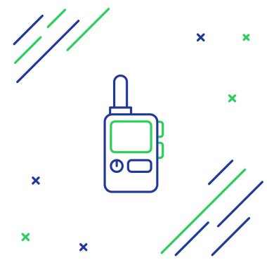 Beyaz arkaplanda hat telsizi simgesi izole edildi. Taşınabilir radyo vericisi simgesi. Radyo alıcı-vericisi işareti. Renkli taslak konsepti. Vektör