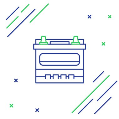 Çizgi Araba bataryası simgesi beyaz arka planda izole edildi. Akümülatör bataryası enerji ve elektrik akümülatörü bataryası. Renkli taslak konsepti. Vektör