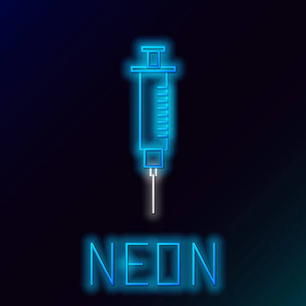 Glowing Neon Line Syringe Icon Isolated Black Background Syringe Vaccine — Stock Vector