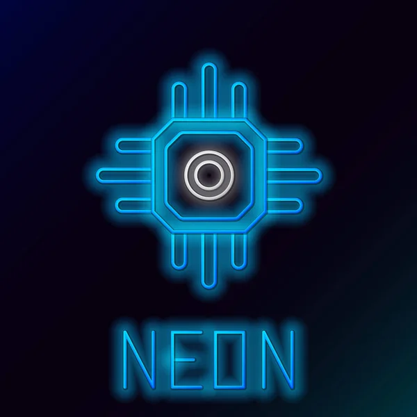 Zářící Neonová Čára Ikona Procesoru Izolovaná Černém Pozadí Cpu Centrální — Stockový vektor