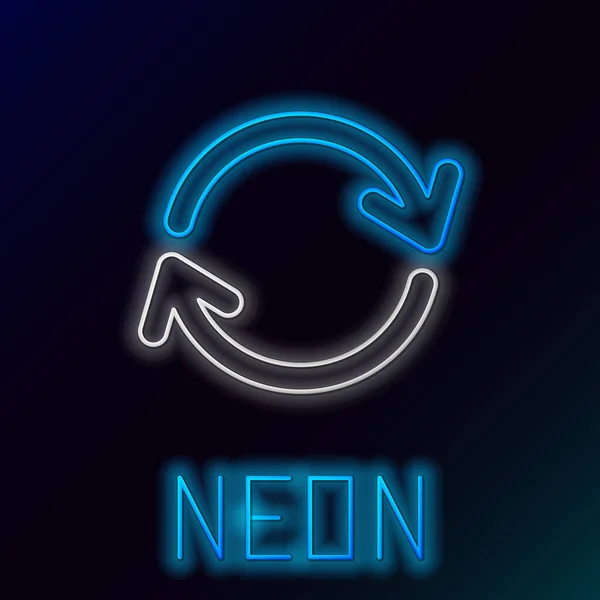Zářící Neonová Čára Obnovit Ikonu Izolovanou Černém Pozadí Znovu Načíst — Stockový vektor